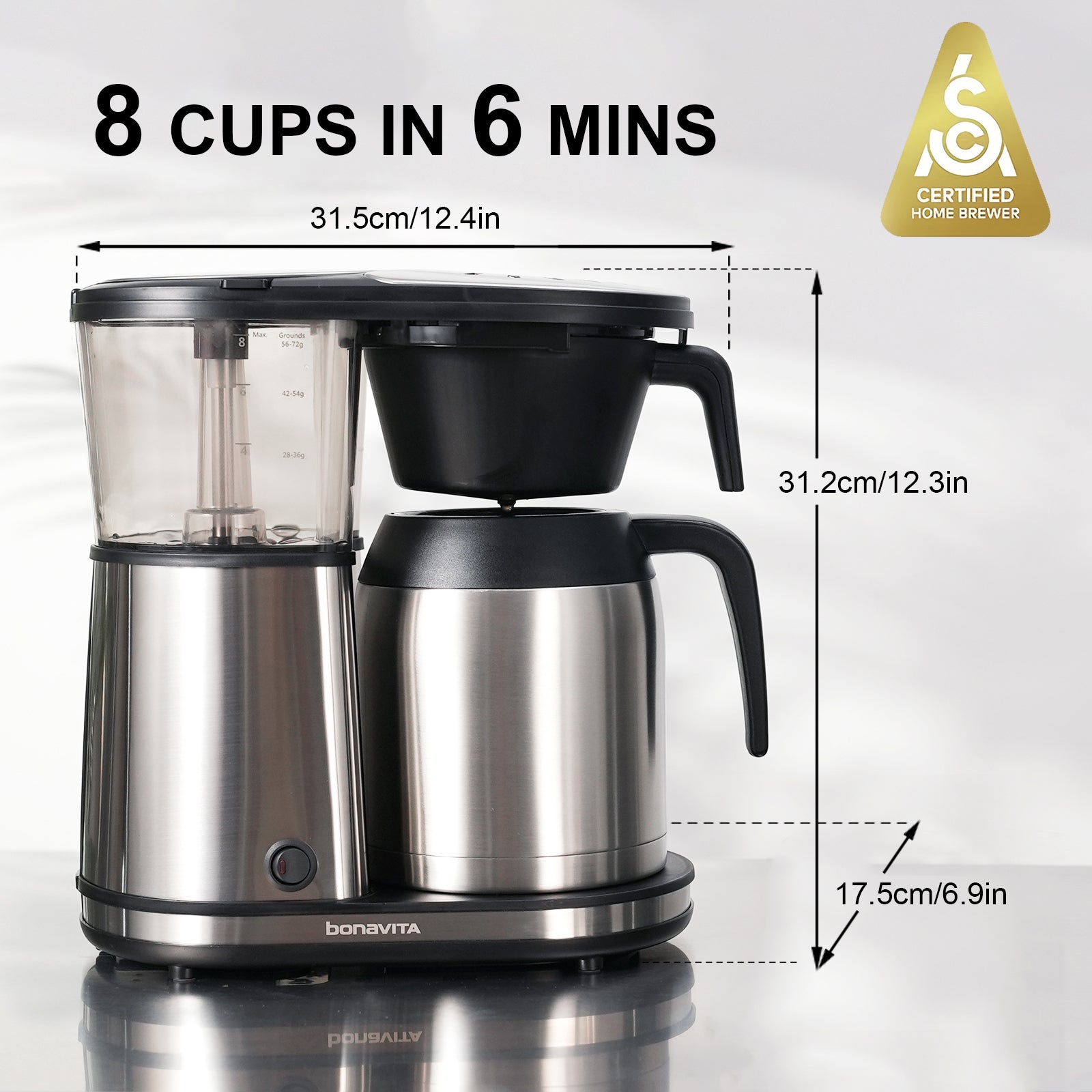 Connoisseur 8-Cup Drip Coffee Brewer One-Touch with Thermal Carafe and Hanging Basket - SCA Certified Home Brewer